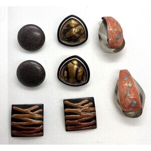 Vintage Lot 4 Pairs Brown Black Stud Dangle‎ Pierced Earrings 80s 90s Statement
